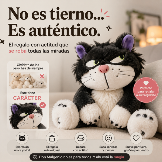 Peluche Gato Lucifer - de la pelicula de disney de 1950 - Relleno 100% Napa antialérgica, ultra suave. Tamaño Alto: 30cm - Ancho: 30cm