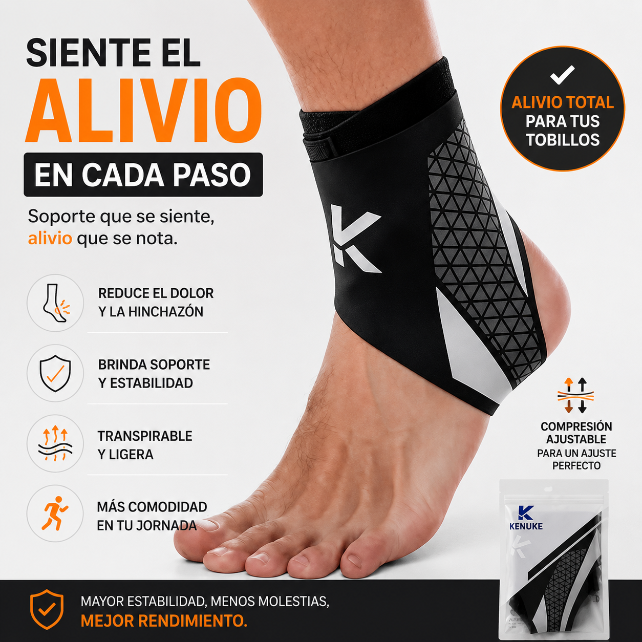 Tobillera Alivio Total, viene en par - para quienes sufren de dolor/hinchazón por estar de pie o caminar mucho.
