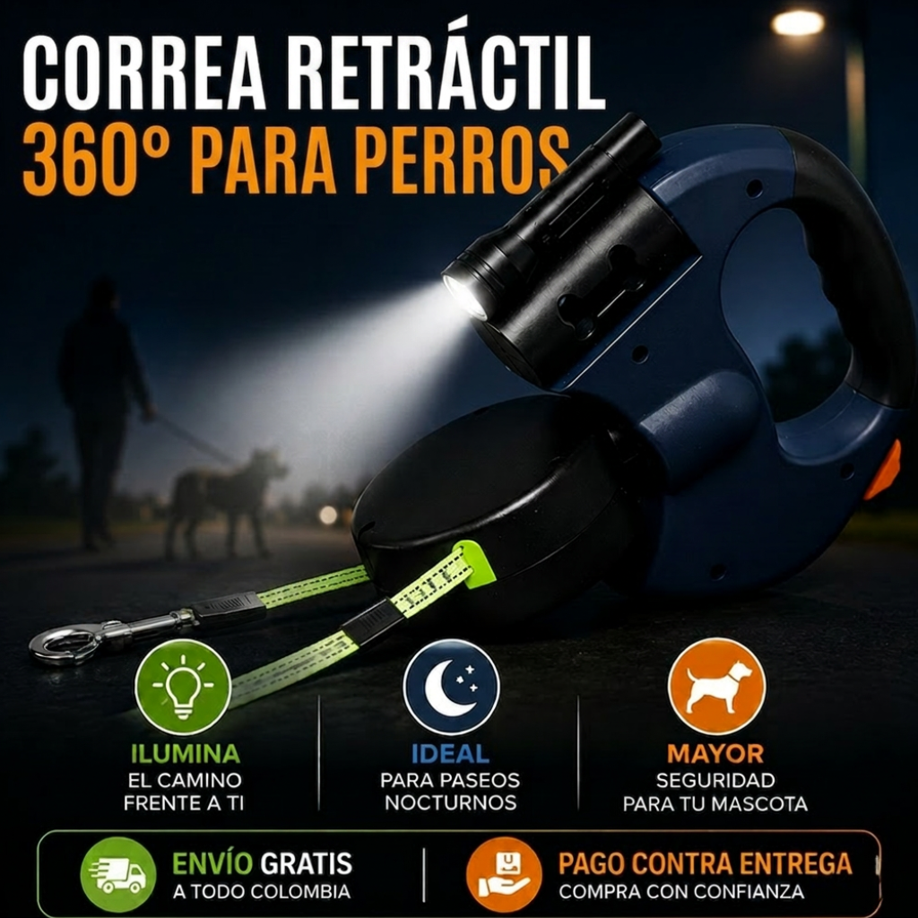 Correa Retráctil Doble para Perros — Giro 360° Antienredos para Perros Hasta 11 kg,